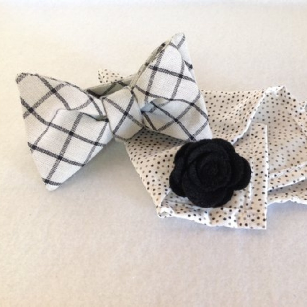 Gray and black window pane bow tie dapper box set